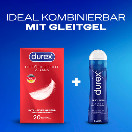 Durex Real Feel Classic Condoms - Perfect fit &amp; easy unrolling with reliable protection - Ultra-thin, moisturized, transparent condoms with a pleasant scent - 20-pack (1 x 20 pieces)