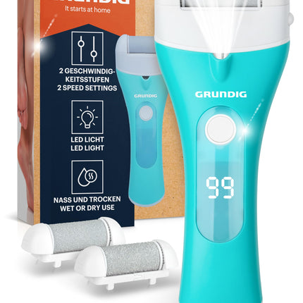 Grundig Electric Callus Remover Pro - quickly remove calluses without bending over - Premium cordless callus remover wet + dry with work light, 3 foot rollers, rechargeable (callus remover)