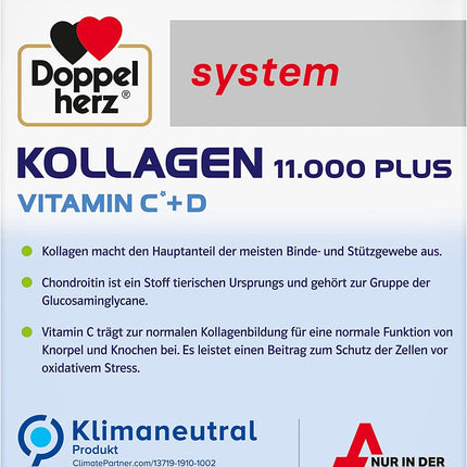 Doppelherz system KOLLAGEN 11,000 PLUS – With nutrients that contribute to the health of the musculoskeletal system and cell protection – 2 x 30 drinking bottles