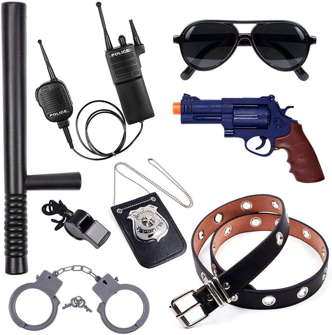 Tacobear Police Toys Kids Police Costume Accessories Police Handcuffs Police Badge Sunglasses Belt Walkie Talkie Police Baton Police Equipment for Kids Halloween Carnival