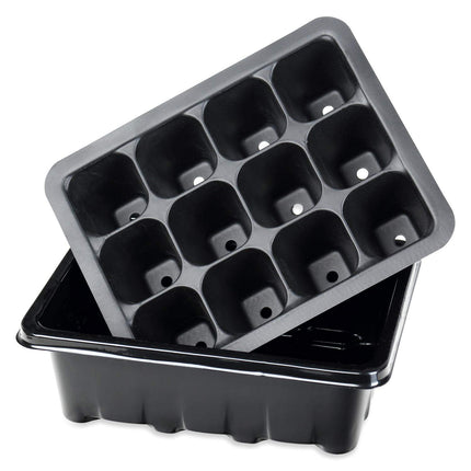 Schramm® 4 piece cultivation set greenhouse cultivation tray pots indoor greenhouse 18.5 x 15 x 8 cm for 48 cultivation pots cultivation set mini greenhouse black