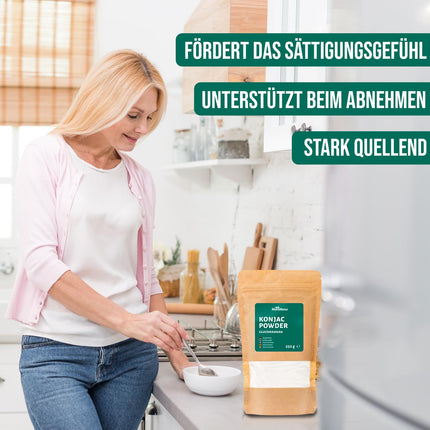 RheinNatur Konjac Powder 250 g - Glucomannan from the konjac root - Natural fiber, promotes satiety - Konjac flour as a binding agent and stabilizer