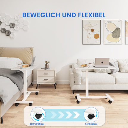 Dripex side table height-adjustable with wheels, nursing table for bed, small wooden computer table overbed table on wheels, sofa table bedside table for living room, bedroom, white
