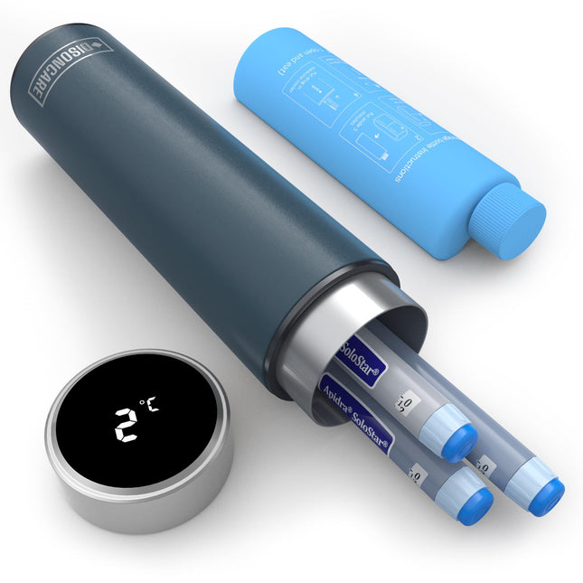 DISONCARE 60H Smart Insulin Pen Cooler Bag with Touch Display Temperature Indicator 2-8 Degrees Cooler Portable Medication Cooler Travel TSA Approved | Diabetic Bag with 2 Ice Packs (Navy Blue)