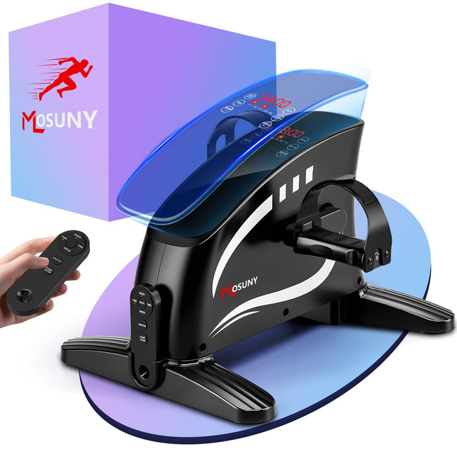 Pedal Trainer, MOSUNY 2025 Upgraded Electric Pedal Trainer for Home with 15 Speeds, Large LCD Display + Remote Control &amp; Anti-Slip Mat, Leg Trainer Seniors Mini Exercise Bike (MC58A)