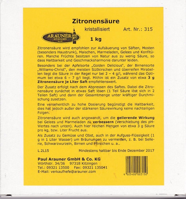 Citric acid crystallized 1 kilo