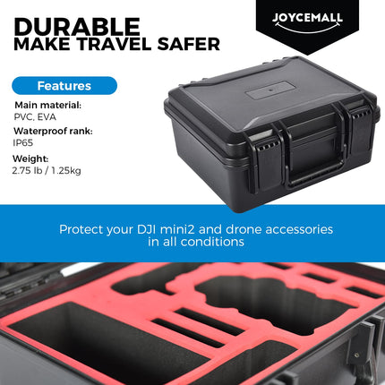 29.5 x 26.6 x 14.2 cm Waterproof Portable Case, JOYCEMALL Professional Large Compact Anti-Crash Carrying Case Hard Shell Storage Box Compatible with DJI Mavic Mini 2 Drone Accessories Full Protection Black