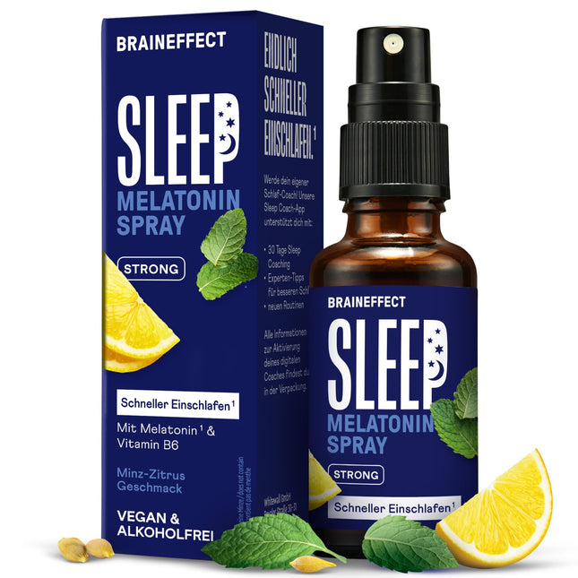 BRAINEFFECT SLEEP SPRAY STRONG The Original® - Melatonin Spray High Dose - 240 Day Supply Sleep Spray - with Mint, Lemon, Lavender and Ashwagandha, Sugar-Free
