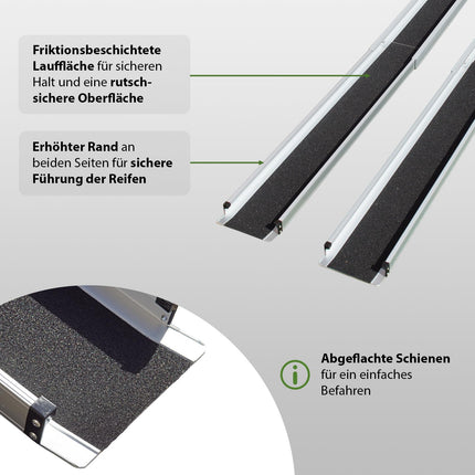 TRUTZHOLM wheelchair ramp, telescopic ramp, 120-213 cm, loading ramp, access ramp, pair | 270 kg | anti-slip coating, lightweight in a textile bag (213)