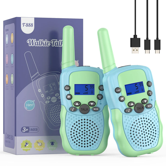 Walkie Talkie Kids, Bakoherp Walkie Talkie Rechargeable for 3-12 Year Old Children, Children's Radio Rechargeable with 8 Channels, LED Flashlight, VOX Function for Adventure, Camping, Hiking