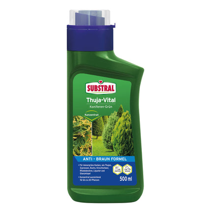 Substral Thuja-Vital, special fertilizer for spraying and watering thujas, cypresses, boxwood, cherry laurel, etc., 500 ml, green