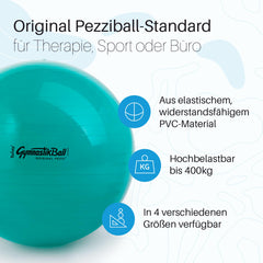 PEZZI - Gymnastic Ball Original Pezziball Standard 65cm Ø – Seat ball for therapy, sports &amp; office – Universal training ball made of robust PVC, load capacity up to 400 kg – Green