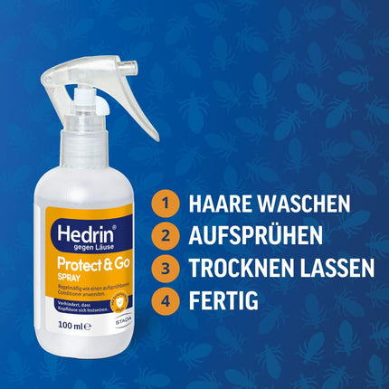 HEDRIN Protect &amp; Go Spray – Effective prevention against head lice infestation. Clinically proven efficacy and a user-friendly solution for lice prevention.