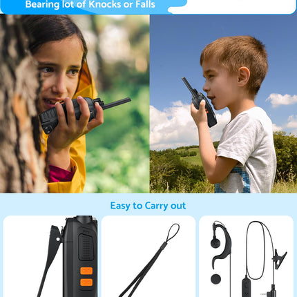 eSynic Walkie-Talkies 4 Pack Long Range 2-Way Radio with 4 Original Earpieces with 16 Channel Single Band for Survival Training and Other Activities