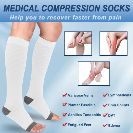 beister 20-30 mmHg Medical Compression Stockings for Women &amp; Men, Open Toe Calf Compression Knee Highs, Graduated Support Stockings for Varicose Veins, Edema, Pregnancy
