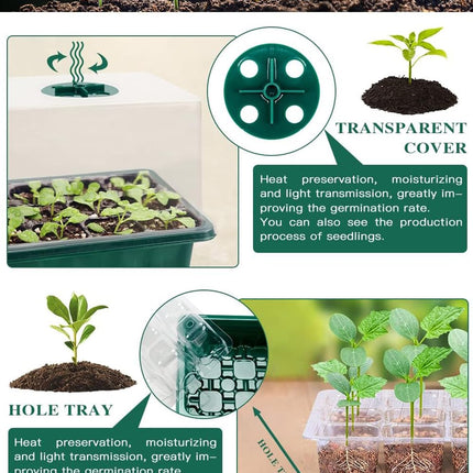 BITOYO Indoor Greenhouse Propagator, 10 Pack 120 Cell Mini Greenhouse Propagation Kit with Raised Lid and Ventilation, Seedling Starter Trays with Plant Labels, for Seedling Plant, Green