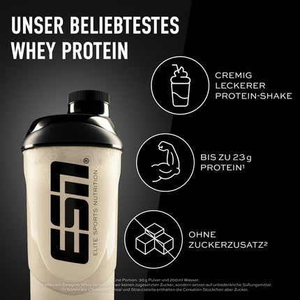 ESN Designer Whey Protein Powder, Vanilla, 1 kg, up to 23 g protein per serving, ideal for building and maintaining muscle - made in Germany