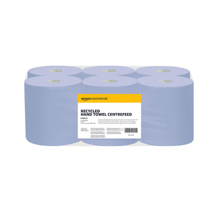 Amazon Commercial Paper Wipes, 2-ply, Centerfeed Roll, Recycled, 6 Rolls (1 pack), 450 Sheets per Roll, Sheet Size: 30 x 20 cm