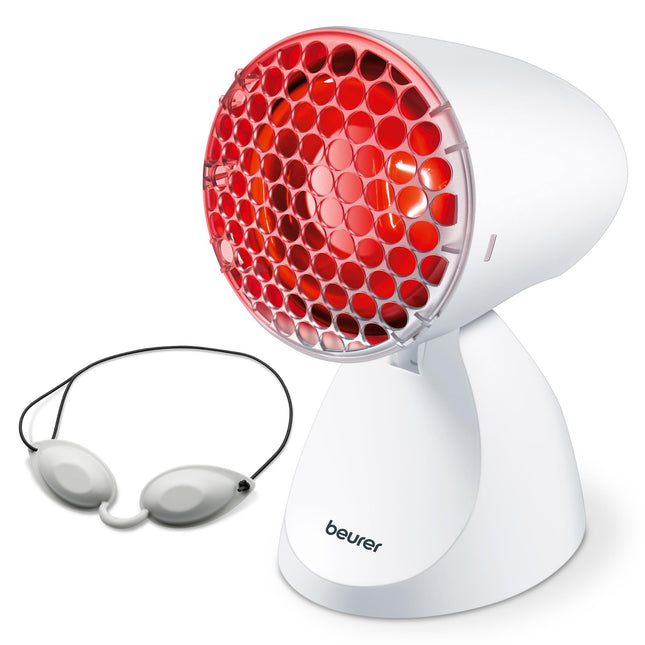 Beurer IL 11 infrared lamp with protective grille, medical device with soothing warmth for use in cases of colds and muscle tension, 5 inclination levels, including protective goggles, white