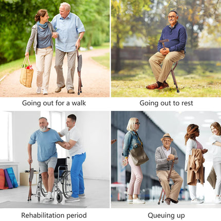 LINGTHIN Walking Stick with Seat for Men 120kg Capacity, Large Seat Board Height Adjustable Foldable Perch, Cane and Stool Dual-use for Elderly Men, Disabled and Recovering People.