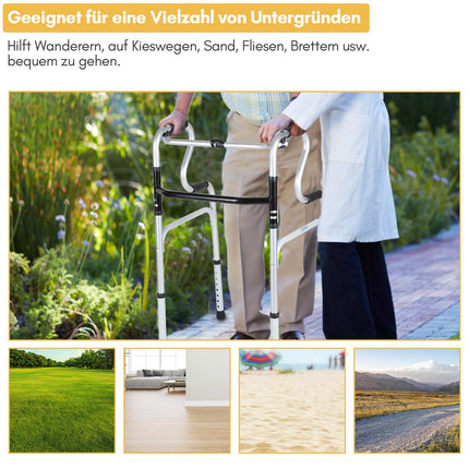 Eulenke walking aid for seniors, folding walking frame with 2 castors, walking aid for adults, height-adjustable walking frame made of aluminum, non-slip, stable walking frame up to 180 kg, silver