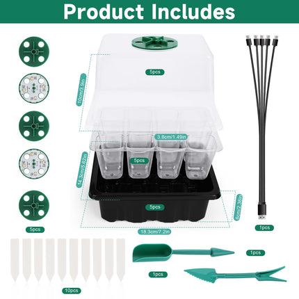 NVIYAM 5 Pack Mini Greenhouse Propagator, 60 Cells Grow Kit with Light, Indoor Greenhouse with High Lid, Propagator for Plants, Small Grow Box