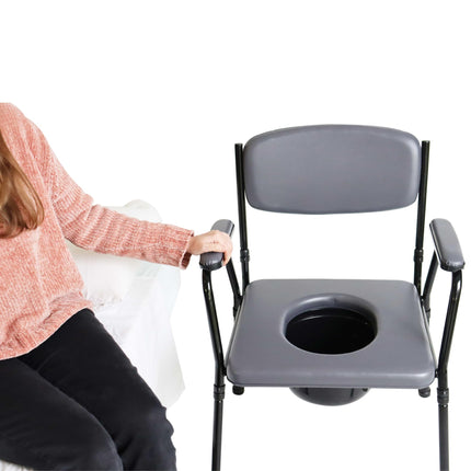 PEPE Mobility - Padded Commode Chair for Seniors, Height Adjustable, with Bucket, Armrest, Commode Chair for Adults