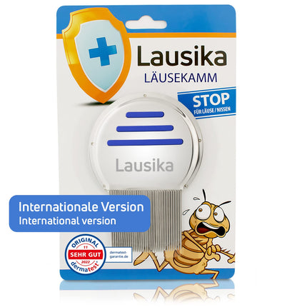 Lausika lice comb, a metal nit comb with extra-close teeth. For children and adults with head lice and nits.