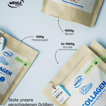 Collagen Powder 1 KG - Bioactive Collagen Hydrolysate Peptides, Protein Powder, Tasteless, Wehle Sports Made in Germany Collagen Type 1, 2 &amp; 3 Lift Drink 1000g