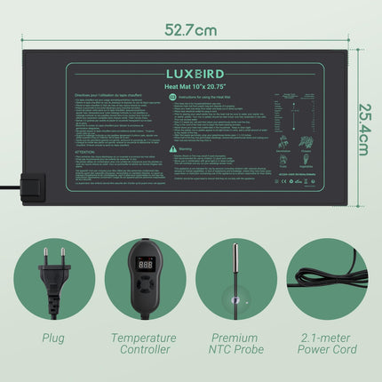 Luxbird Heating Mat with Thermostat, Indoor Greenhouse Heat Mat for Seedling Germination Indoor Garden Greenhouse, IP67 Waterproof, 52.7x25.4cm, 30Watt