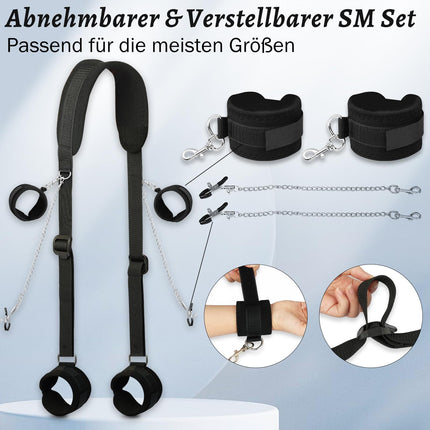 BDSM Sex Bondage Restraints Bondage Set Restraint Set with Handcuffs Ankle Cuffs Adjustable Thigh Bandage Ropes and Gag Mouth Gag Nipple Clamps Clitoris Clip Sex Toys for Couples Sex Toys