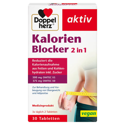 Doppelherz Calorie Blocker 2 in 1 – Medical device for the treatment and prevention of overweight and obesity – 30 vegan tablets