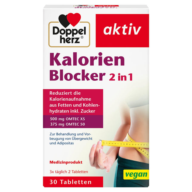 Doppelherz Calorie Blocker 2 in 1 – Medical device for the treatment and prevention of overweight and obesity – 30 vegan tablets