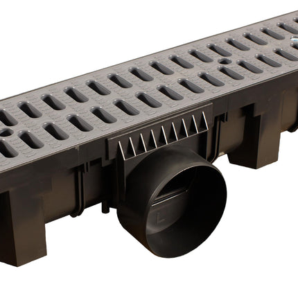 ScarMaxx - 8m drainage channel - floor channel - rainwater drain - A15 installation height 115 mm - complete set - for corner and cross connection - slotted grating classic grey - 13x800x11.5cm