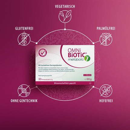 OMNi BiOTiC metabolic, 30 servings (90g), 7 bacterial strains, 3 billion germs per daily dose, powder, vegetarian, gluten-free, for daily use
