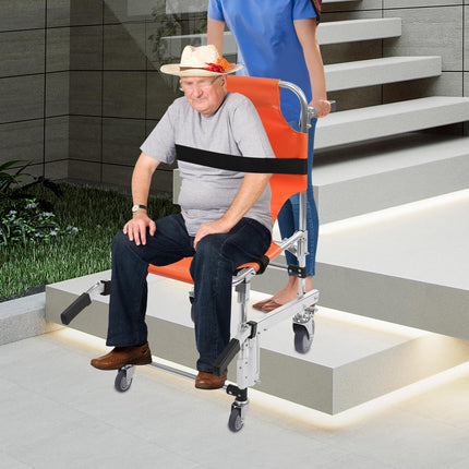 Aluminum alloy stair chair, lightweight folding stair chair with quick release, evacuation chair for ambulance firefighters, up to 160 kg (orange)
