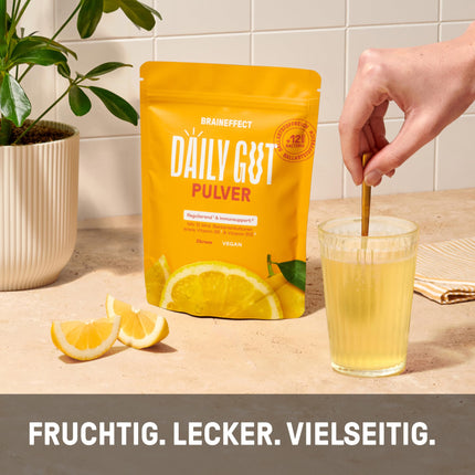 BRAINEFFECT DAILY GUT - Delicious bacterial strain drink powder with fiber and vitamins B6 + B12