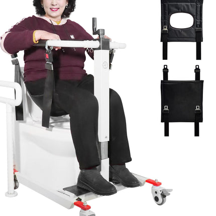 Patient lift transfer chair for seniors, height/width adjustable, patient lift wheelchair for car, portable bedside toilet shower chair for the elderly
