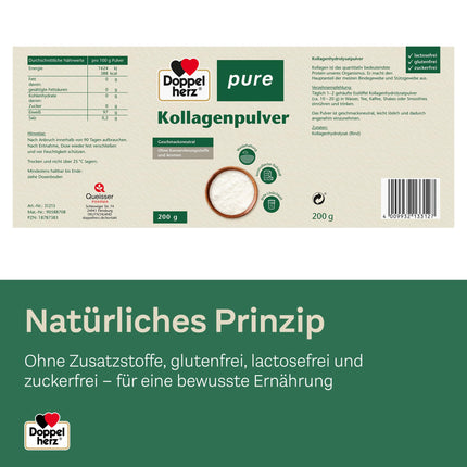 Doppelherz pure collagen powder - tasteless - easily soluble - no preservatives or flavorings - controlled raw material from pasture-fed farming - 200 g