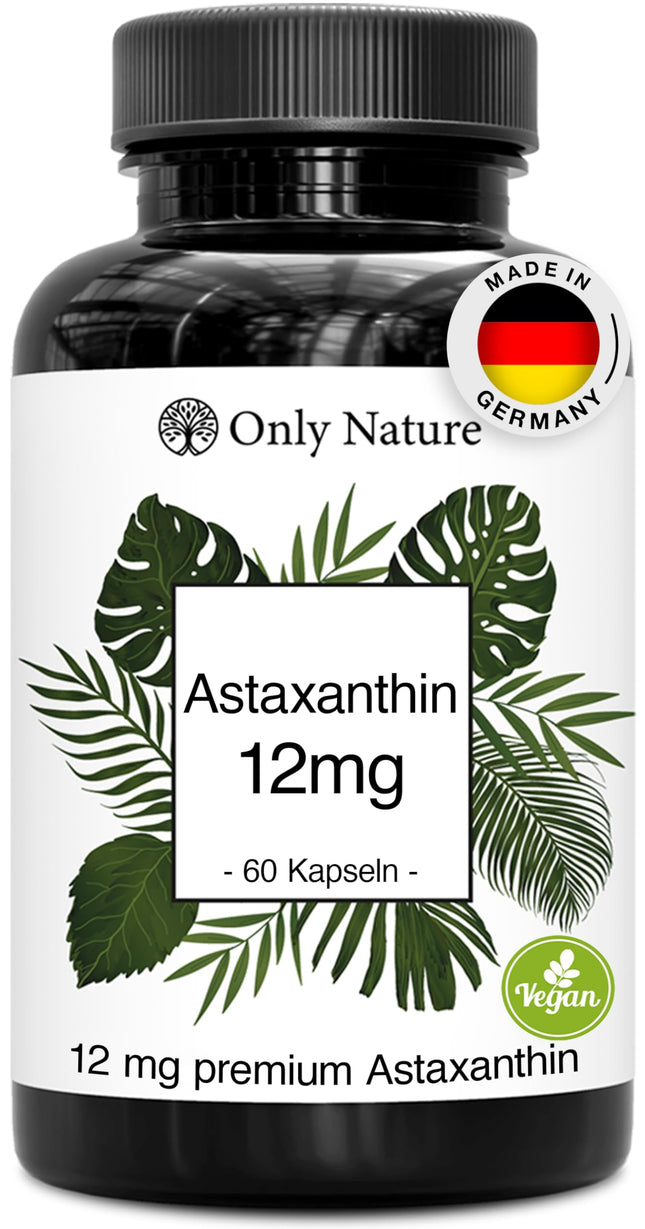 Only Nature® Astaxanthin 12 mg - 60 high-dose capsules - Made in Germany &amp; laboratory-tested - Natural &amp; without additives