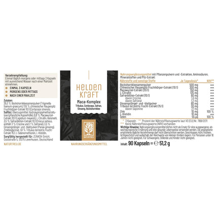 Maca capsules high-dose - Maca extract with Tribulus terrestris, Cordyceps, fenugreek, zinc, ginseng, saffron, selenium - 90 capsules