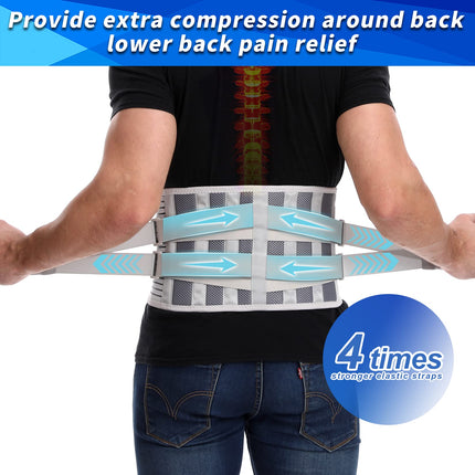 Back brace for men and women to relieve lower back pain - brace with 4 struts and removable lumbar pad, breathable lumbar support belt for herniated disc