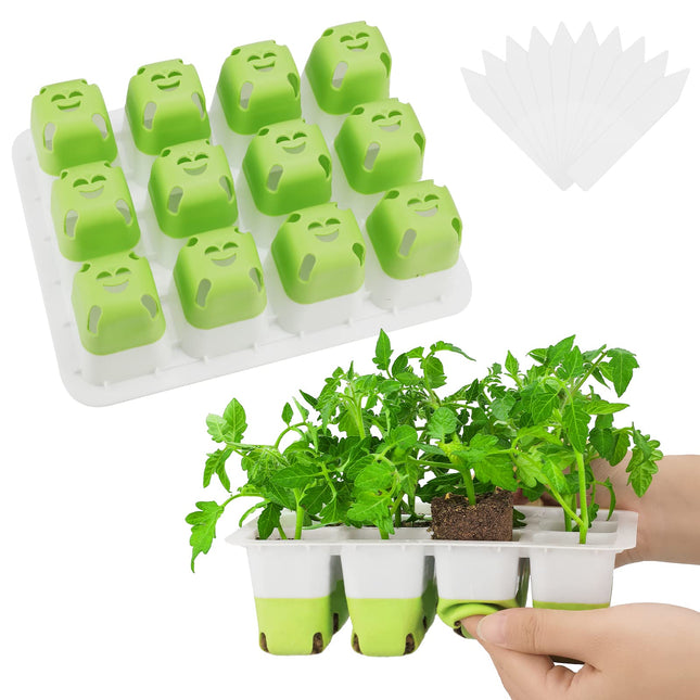 Indoor greenhouse seed tray, reusable seed tray, silicone seed tray for starting plant seeds, plant cultivation with flexible pop-out cells