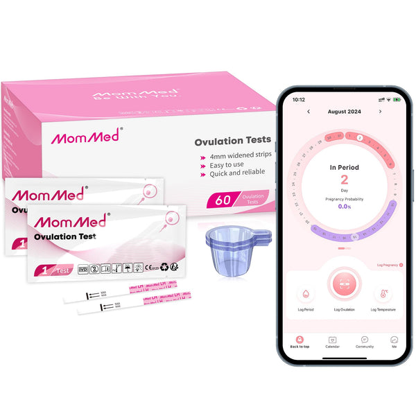 MOMMED Ovulation Test Strips, 60 practical ovulation test sticks with 60 urine cups - Fast fertility test for women - Ovulation test strips 25 mIU/ml