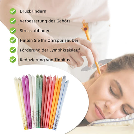 20 Ear Candles/Ear Candles Made of Natural Beeswax, Ear Cleaner Earwax Removal, Hollow Cone Candles with 10 Protective Discs and Cotton Swabs, 8 Different Aromatic Scents