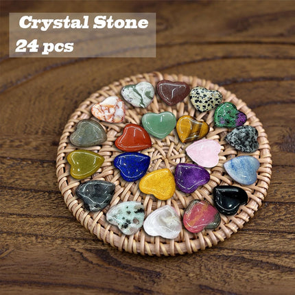 DALAETUS 24 Pieces Heart Stone, Healing Crystal Gemstones for Lovers, Love Heart Natural Colorful Crystals Stones for Meditation, Chakra, Reiki, Energy Balancing, Valentine's Day