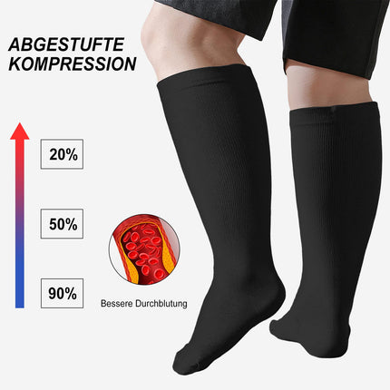 PUTUO Compression Stockings Thick Calves Men: Thrombosis Stockings Women Plus Size Support Stockings Men Women Compression Socks for Flight Medical Running Travel Black 3XL 3 Pairs