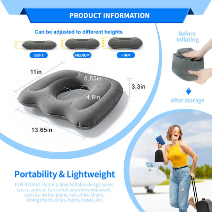 Nevife Inflatable Donut Pillow, Orthopedic Seat Cushion for Home, Office, or Car. Ideal for coccyx, prostate, sciatica, bed sores, postpartum pregnancy, and post-surgery pain.