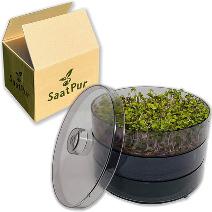 SaatPur® Sprouting Box Set 2 with two levels as a sprouting device: Sprout cultivation and microgreens growing trays. Germination box, germination tray, sprouting box, sprouting house, germination device