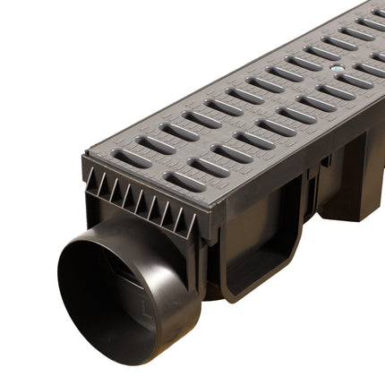 ScarMaxx - 8m drainage channel - floor channel - rainwater drain - A15 installation height 115 mm - complete set - for corner and cross connection - slotted grating classic grey - 13x800x11.5cm